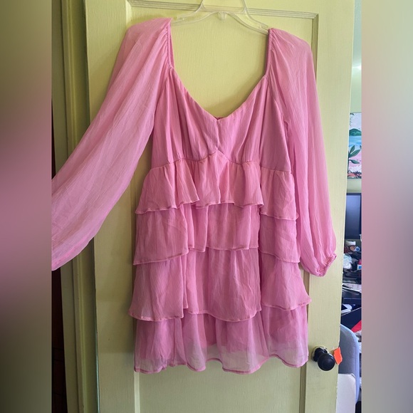 Hot Pink Abercrombie & Fitch Babydoll Ruffle Dress w/ Sweetheart Neckline - Picture 4 of 8